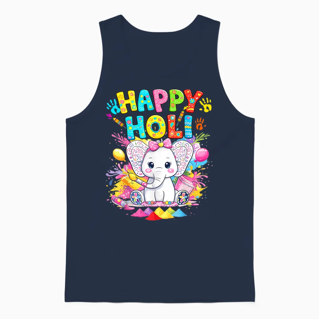 Happy Holi 2026 T Shirts Holi Festival of Colors Kids Girls Unisex Tank Top in Navy