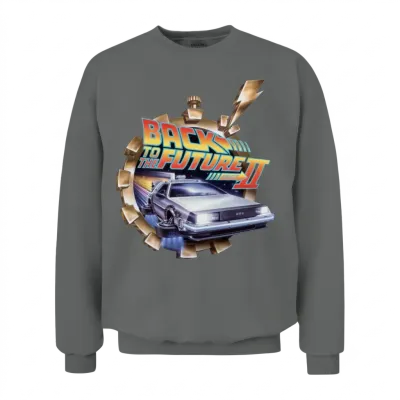 Back to the Future 2 Logo Delorean Time Machine Unisex Sweatshirt - Graphite Heather