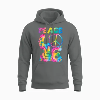 Peace Sign Love Tie Dye Style Rétro Années 70 Et 80 Unisex Hoodie - Graphite Heather