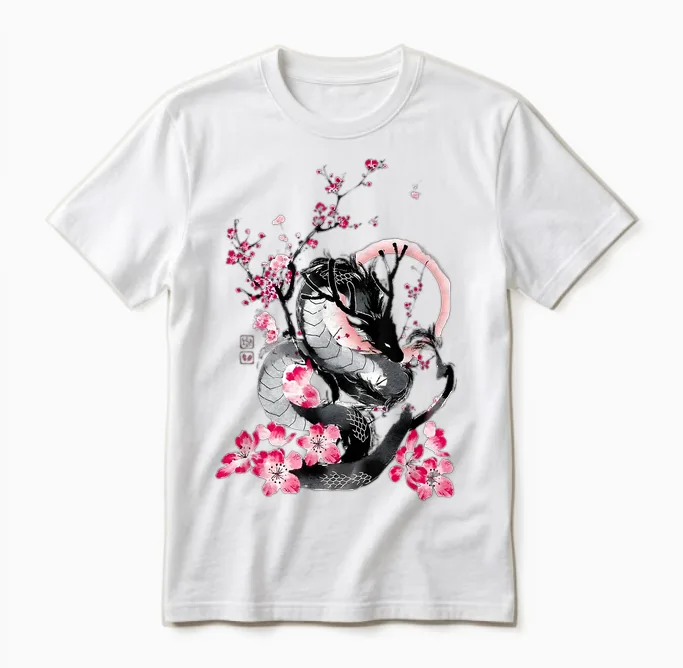 Japanese Aesthetic Dragon Tokyo Japan Manga Anime Asian 80's Unisex T-Shirt in White