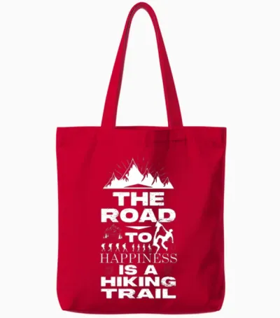 The Road to Hapiness Is a Hiking Trail Tote Bags - Red