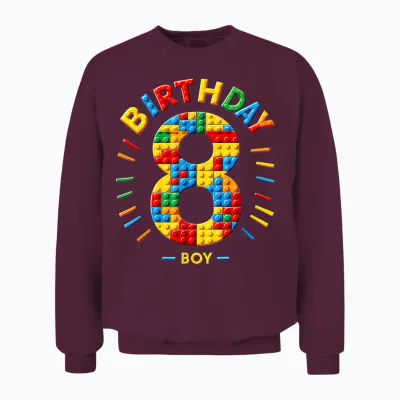 Master Builder 8th Birthday Boy 8 Eight Years Building Blocks T-Shirt, Black Unisex Sweatshirt - Maroon