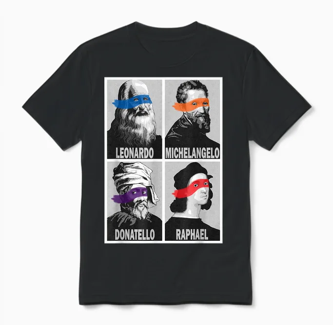 Renaissance Ninja Artists Poster Style Pop Art Unisex T-Shirt in Black