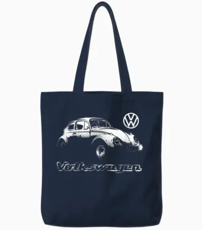 Volkswagen Beetle Spray Paint T-Shirt, Black Tote Bags - Navy