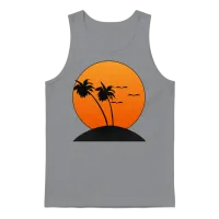 Sunset with Palm Trees Retro Unisex Tank Top - Sport Grey – 1