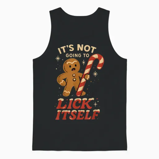 Gingerbread Man Candy Inappropriate Funny Christmas Graphic Unisex Tank Top - Black