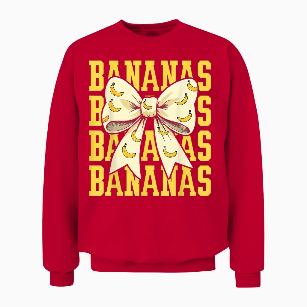 Retro Bananas Last Name Coquette Bow Women Girls Unisex Sweatshirt in Red