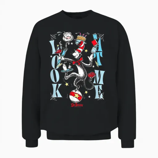 Dr. Seuss Cat in the Hat Look at Me Officially Licensed Unisex Sweatshirt - Black