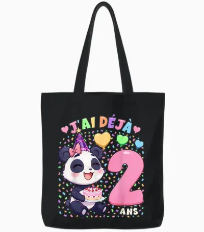 Fille 2e Anniversaire Cadeau 2 Ans Panda Tote Bags - Black