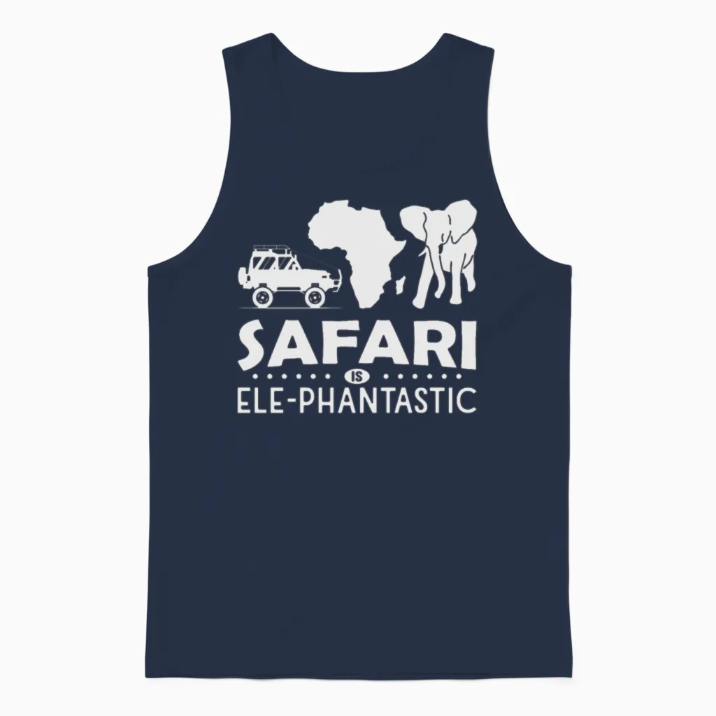 Safari Is Elephantastic Funny Safari Adventure Pun Unisex Tank Top in Navy