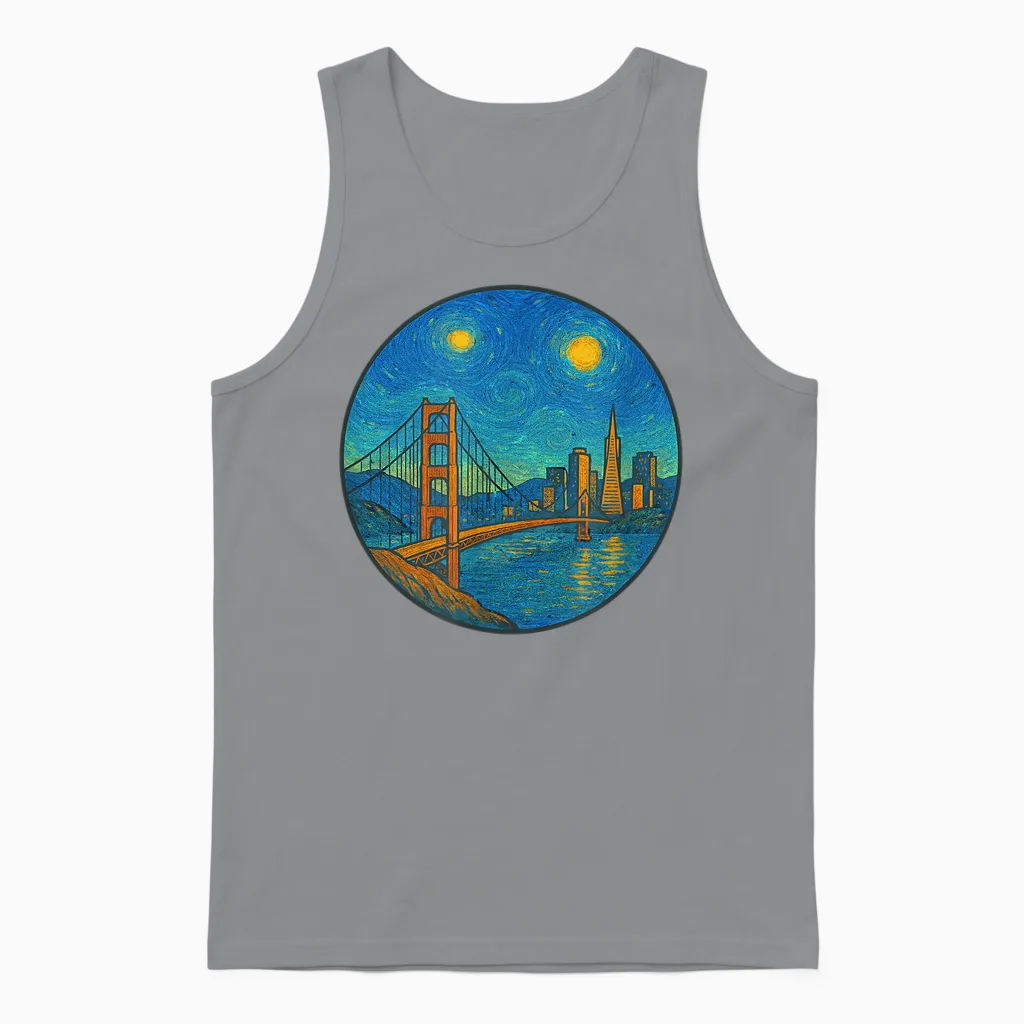 San Francisco San Fran California Bridge - Van Gogh Style Unisex Tank Top in Sport Grey