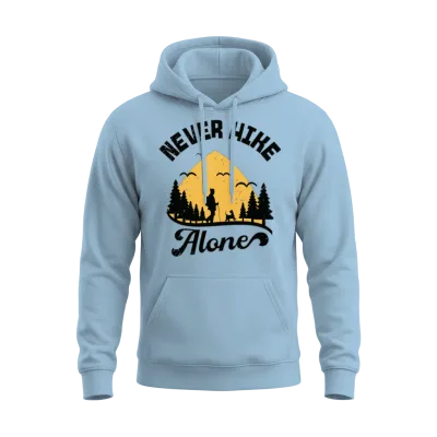 Never Hike Alone Mountain Dog Hiking Hiker Unisex Hoodie - Light Blue