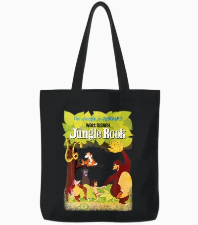 Disney the Jungle Book Retro Movie Poster T-Shirt, Green Tote Bags - Black