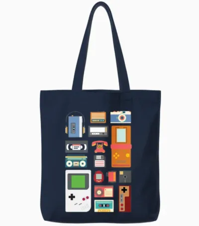 Retro 90's Technology Gadgets Gift Tote Bags - Navy