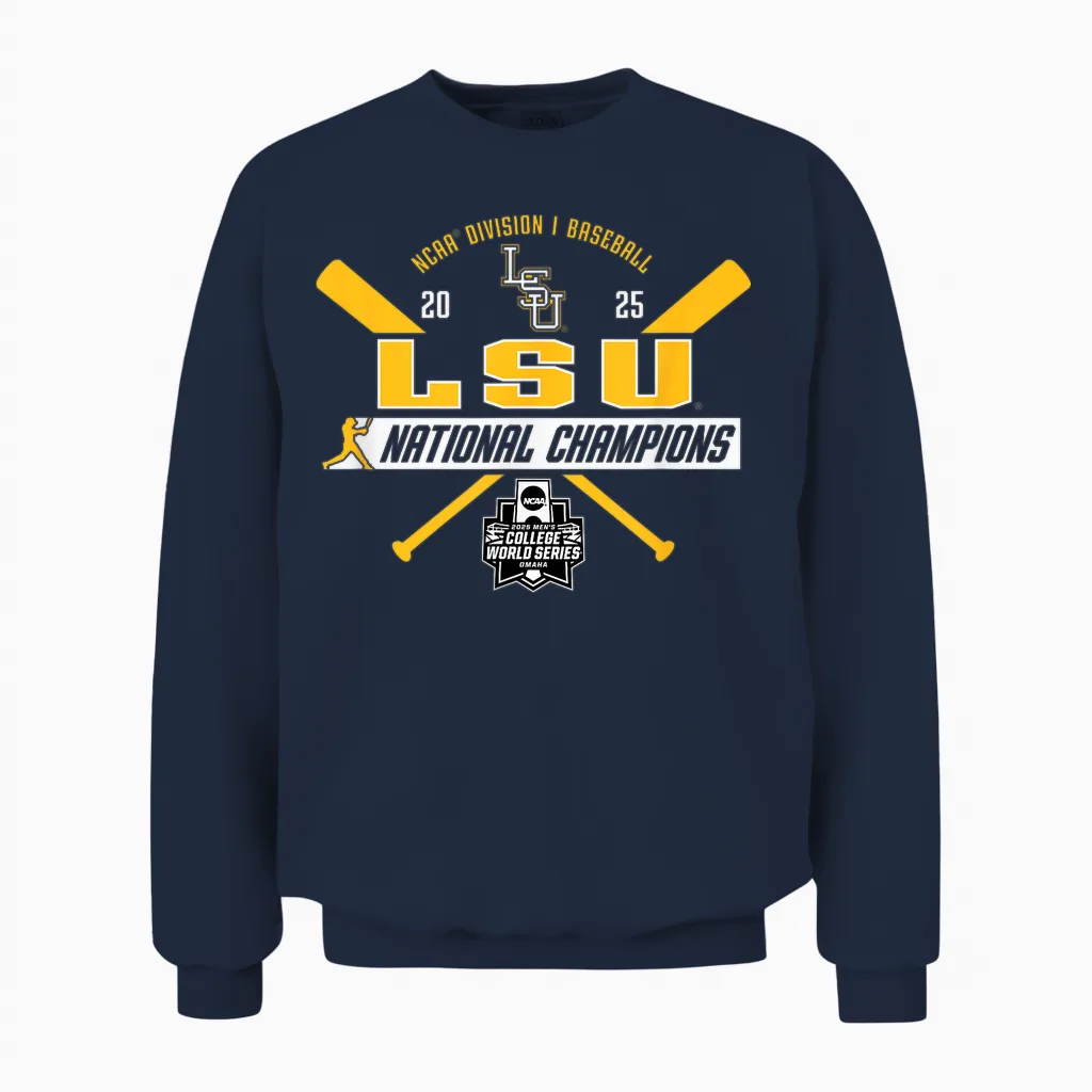 Lsu Tigers Baseball National Champs 2025 Mcws Title Purple Unisex Sweatshirt in Navy