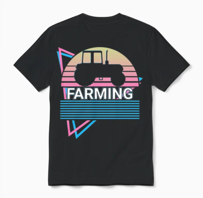 Farming Retro Farmer Farmers Gift Unisex T-Shirt in Black