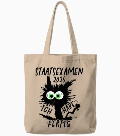Staatsexamen 2026 T-Shirt with German Text "ich Habe Fertig Staatsexamen Geschafft" Tote Bags - Natural