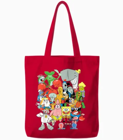 Spongebob Squarepants Cast of Characters Tote Bags - Red