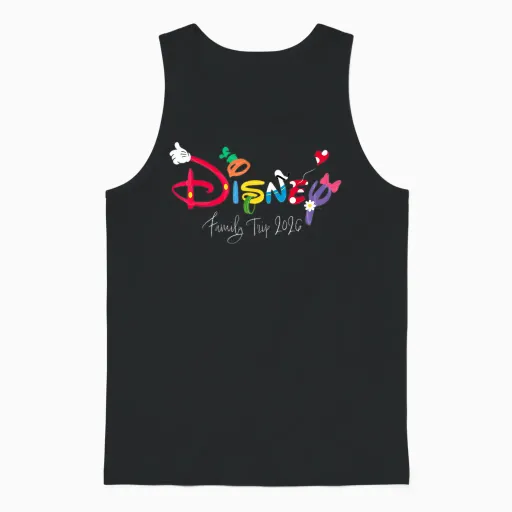 Disney Mickey & Friends Character Letters Family Trip 2026 Unisex Tank Top - Black