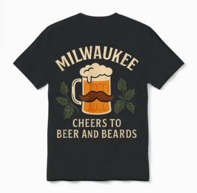 Milwaukee Cheers to Beer and Beards Vintage Graphic Unisex T-Shirt - Black
