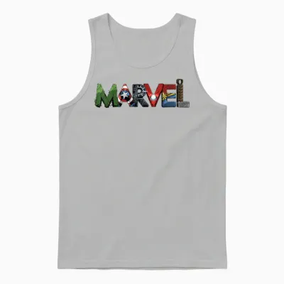Marvel Avengers Character Text Portrait T-Shirt Small Unisex Tank Top - Ash