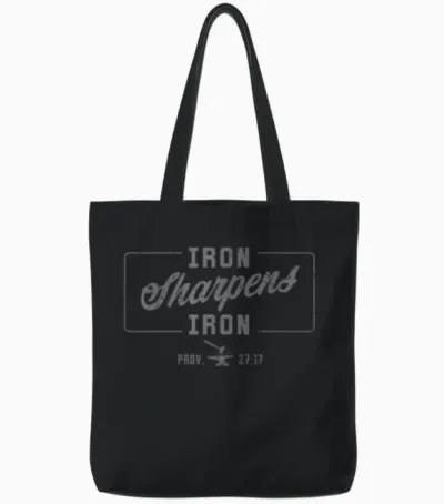 Iron Sharpen's Iron Christian Men Bible Scripture Gym Workout Tote Bags - Black
