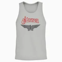 Offiziell Saxon Eagle Vintage Band Retro Musik Heavy Metal Unisex Tank Top in Ash - 2