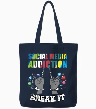 Social Media Awareness T-Shirt Design Tote Bags - Navy