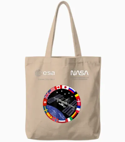 Nasa Worm and Esa Logo Iss International Space Station Tote Bags - Natural