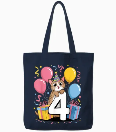 Katze 4. Geburtstag Für Junge Mädchen 4 Jahre Alt Vierte Vier Katze Tote Bags - Navy