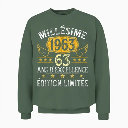 Vintage 1963 63 Ans Anniversaire Homme Femme Millésime 1963 Unisex Sweatshirt - Military Green
