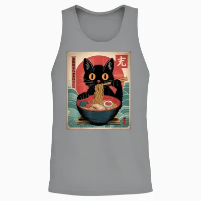 Noodles Eating Cats Eating Japanese Ramen Kawaii T-Shirt, Black, S Unisex Tank Top - Sport Grey