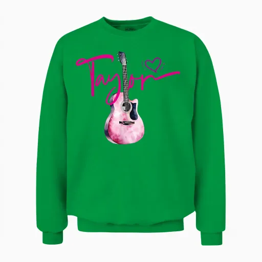 Taylor Prénom J'aime Taylor Girl Guitare Mignonne T-Shirt, Black Unisex Sweatshirt - Irish Green