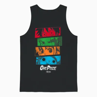 One Piece Anime Straw Hat Crew Character Eyes Unisex Tank Top - Black