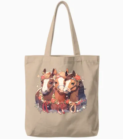 Horse Horses Christmas Riding Riding Sports Tote Bags - Natural