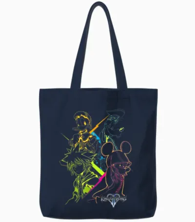 Disney Kingdom Hearts Main Characters Neon Line Art Portrait Tote Bags - Navy