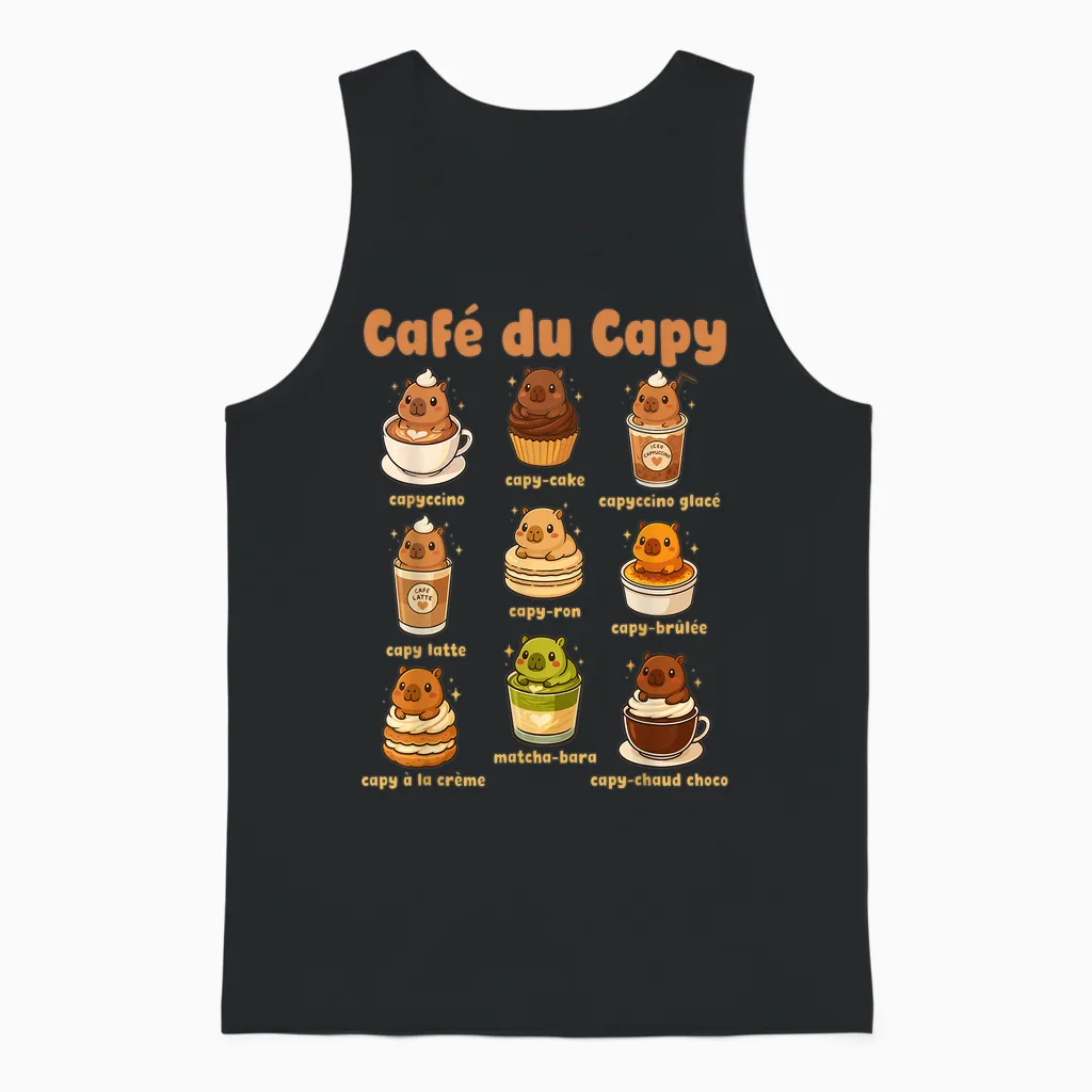 Capybara Coffee Cute Capybara Coffee Pun Kawaii Drink Art Unisex Tank Top in Black