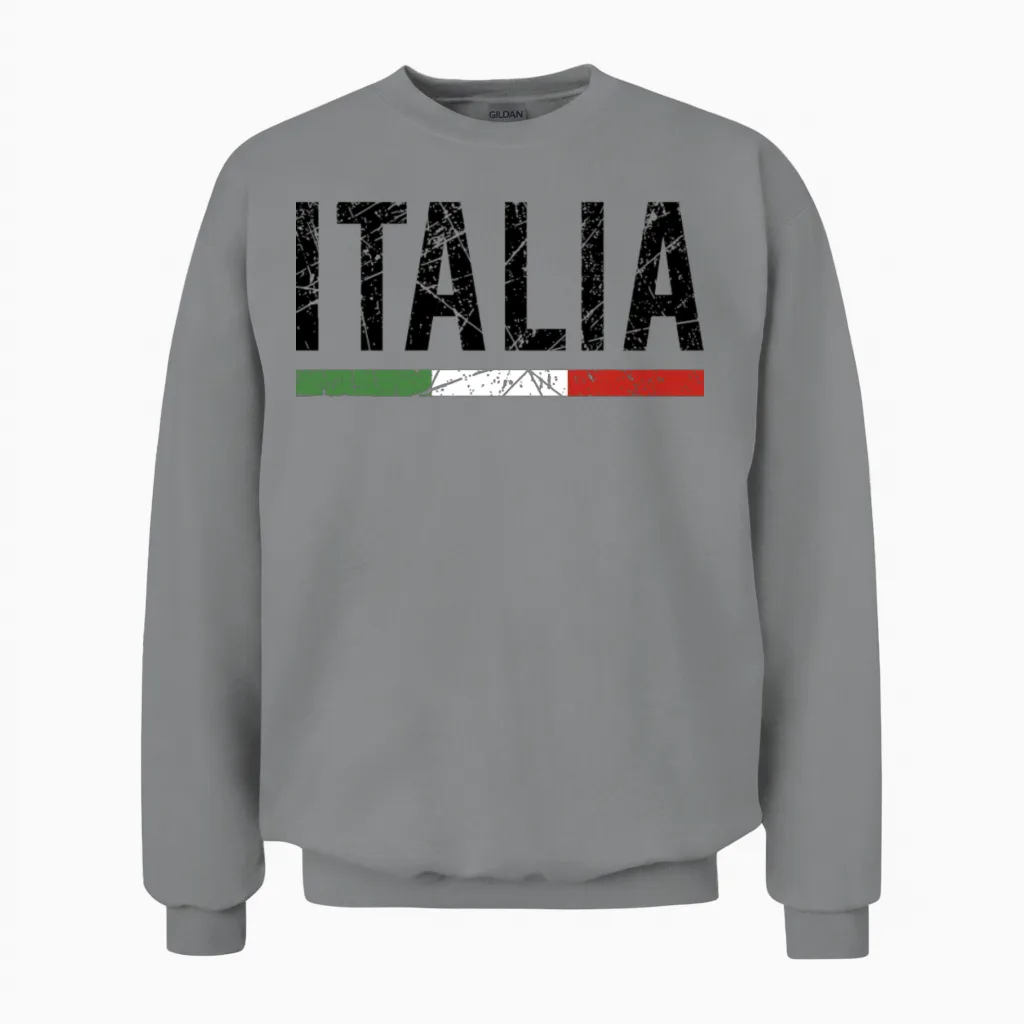 Italy Flag Vacation Travel Distressed Gifts Unisex Sweatshirt in Sport Grey