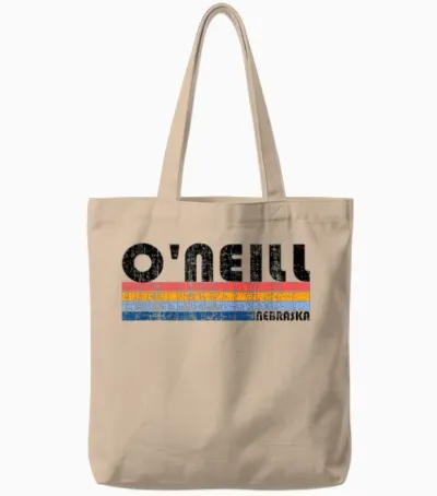 Vintage 70s 80s Style O'neill, Ne T-Shirt, Gray Tote Bags - Natural