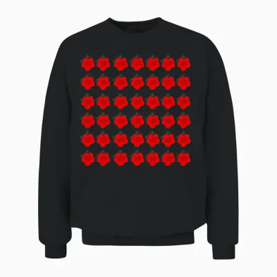 Retro Red Floral Pattern Unisex Sweatshirt - Black