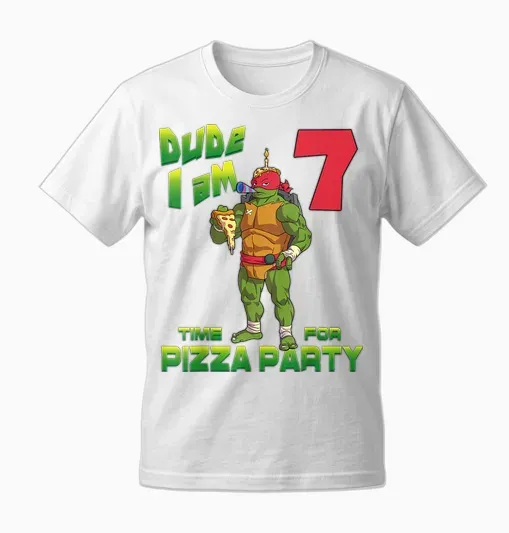 Mademark X Teenage Mutant Ninja Turtles - Dude I Am 7 Years Old Raphael Pizza Birthday Party Unisex T-Shirt - White