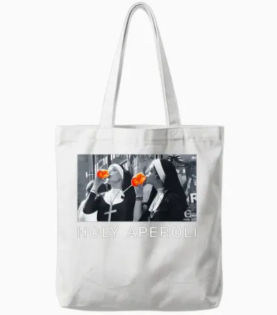 T-Shirt with Holy Aperoli X Nons Christi Spitz. Aperoly, Black Tote Bags - White