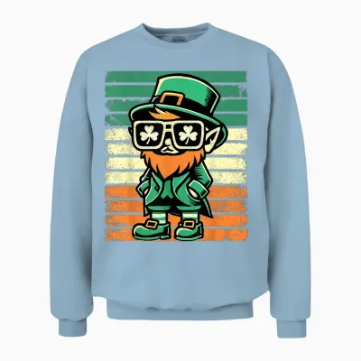Rétro Leprechaun St Patty's Shamrock Funny St Patrick Unisex Sweatshirt - Light Blue