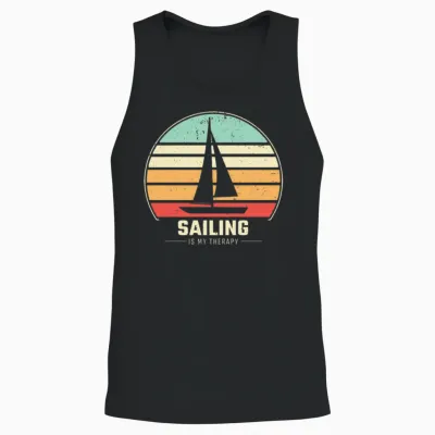Sailing Retro Sail Boat Unisex Tank Top - Black