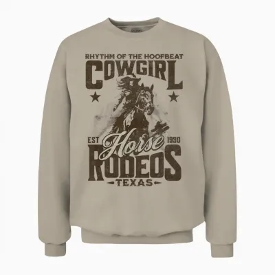 Rhythm of the Hoofbeat Cowgirl Horse Rodeos Texas Pferd Unisex Sweatshirt - Sand