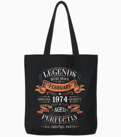 February 1974| February 1974 Anniversary 1974 Tote Bags - Black