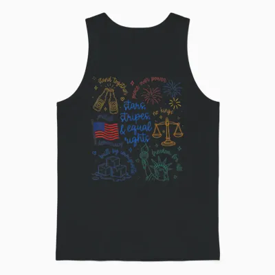 Stars Stripes & Equal Right Doodle Usa Political Liberal Unisex Tank Top - Black