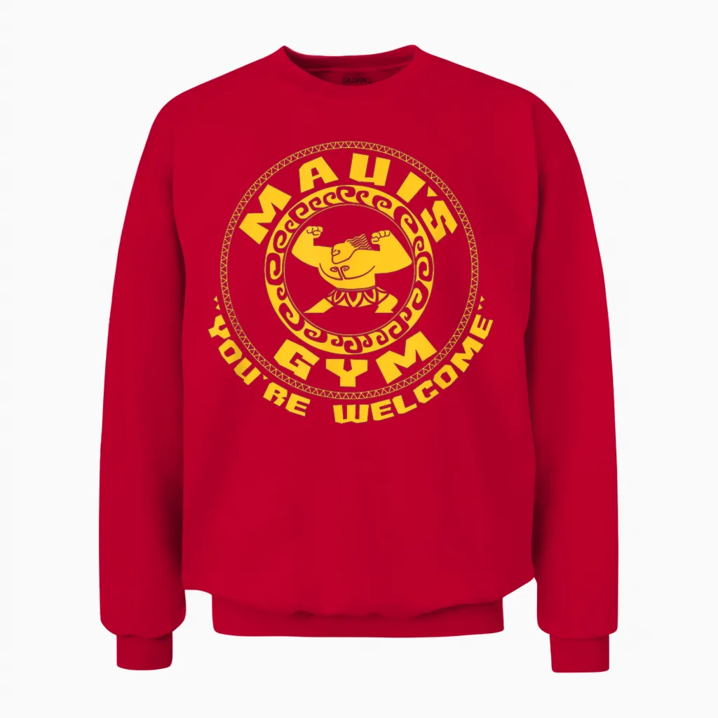 Disney Moana Maui's Gym Circle Logo Unisex Sweatshirt in Red
