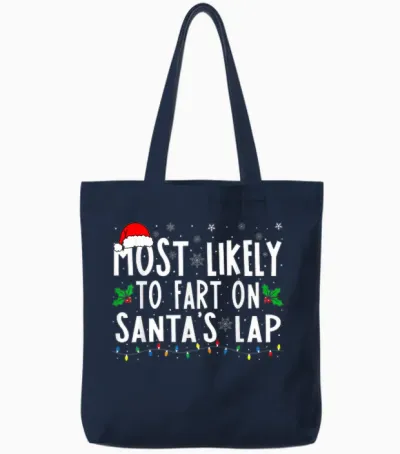 Most Likely to Fart on Santa's Lap Family Matching Christmas Tote Bags - Navy