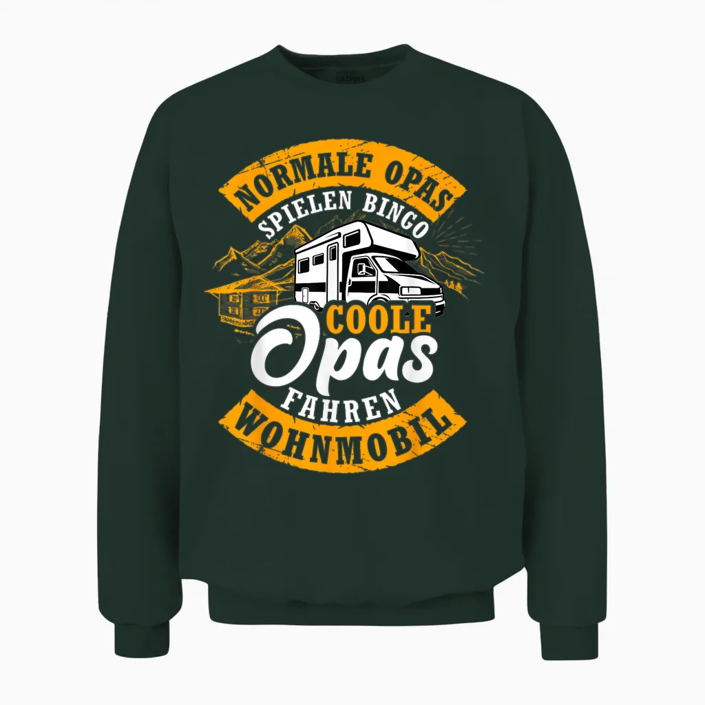 Men's Camper Camping Womo Transit Van Cool Grandpa Driving Caravan T-Shirt, Black, S Unisex Sweatshirt in Forest